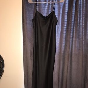Black satin slip dress